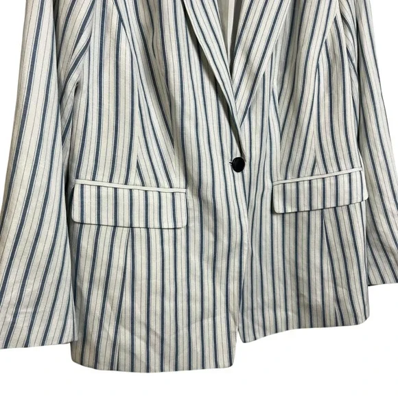 LOFT PLUS NWT Striped Blazer Jacket 16 Linen Blue‎ White Single Button - Picture 3 of 7